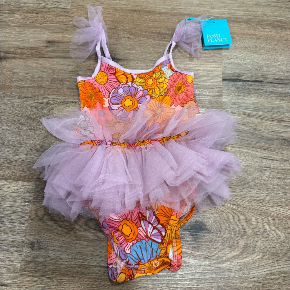 Posh Peanut Meadow Ruffled Tulle Bodysuit NWT Size 2T Floral Print Bohemian